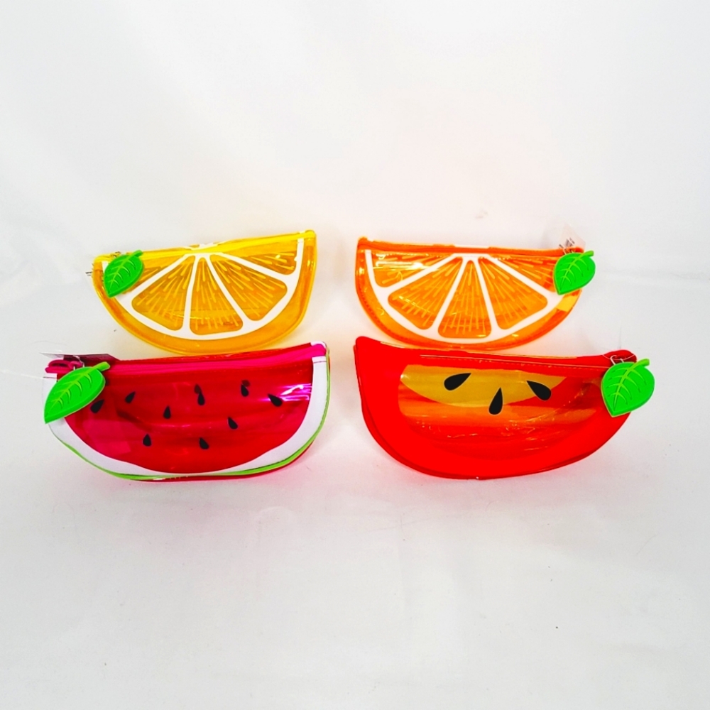 Set of 4 Tinted Fruit Slice Pencil Pouches